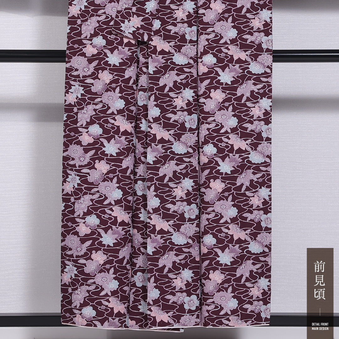 洗える着物 小紋 袷 身丈153cm 裄丈64cm ポリエステル Bランク インフォーマル 広衿 Sサイズ 梅 紅葉 紫系 RP 1221-11737