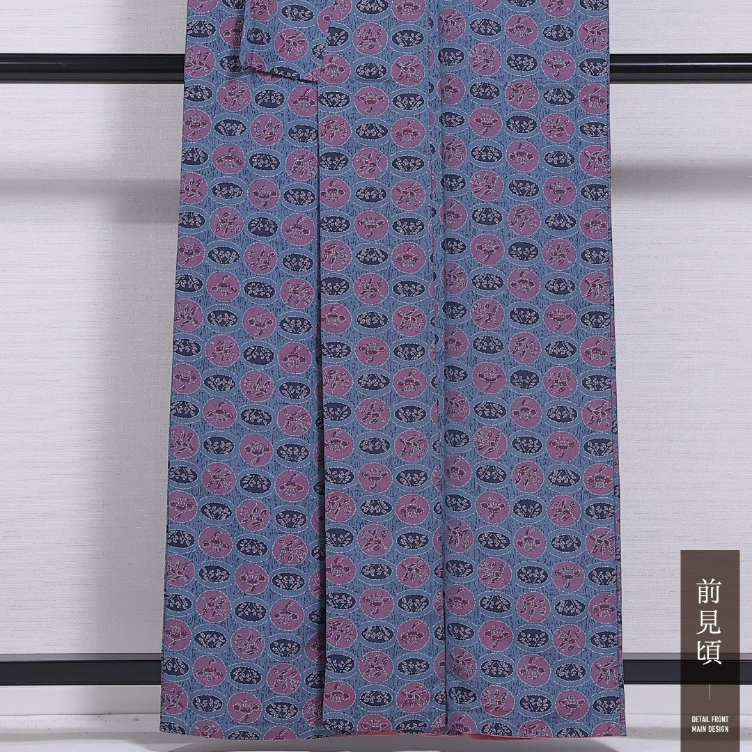 小紋 袷 身丈160cm 裄丈63cm 正絹 Aランク インフォーマル 広衿 Lサイズ 花柄 紫系 HP 1221-11562