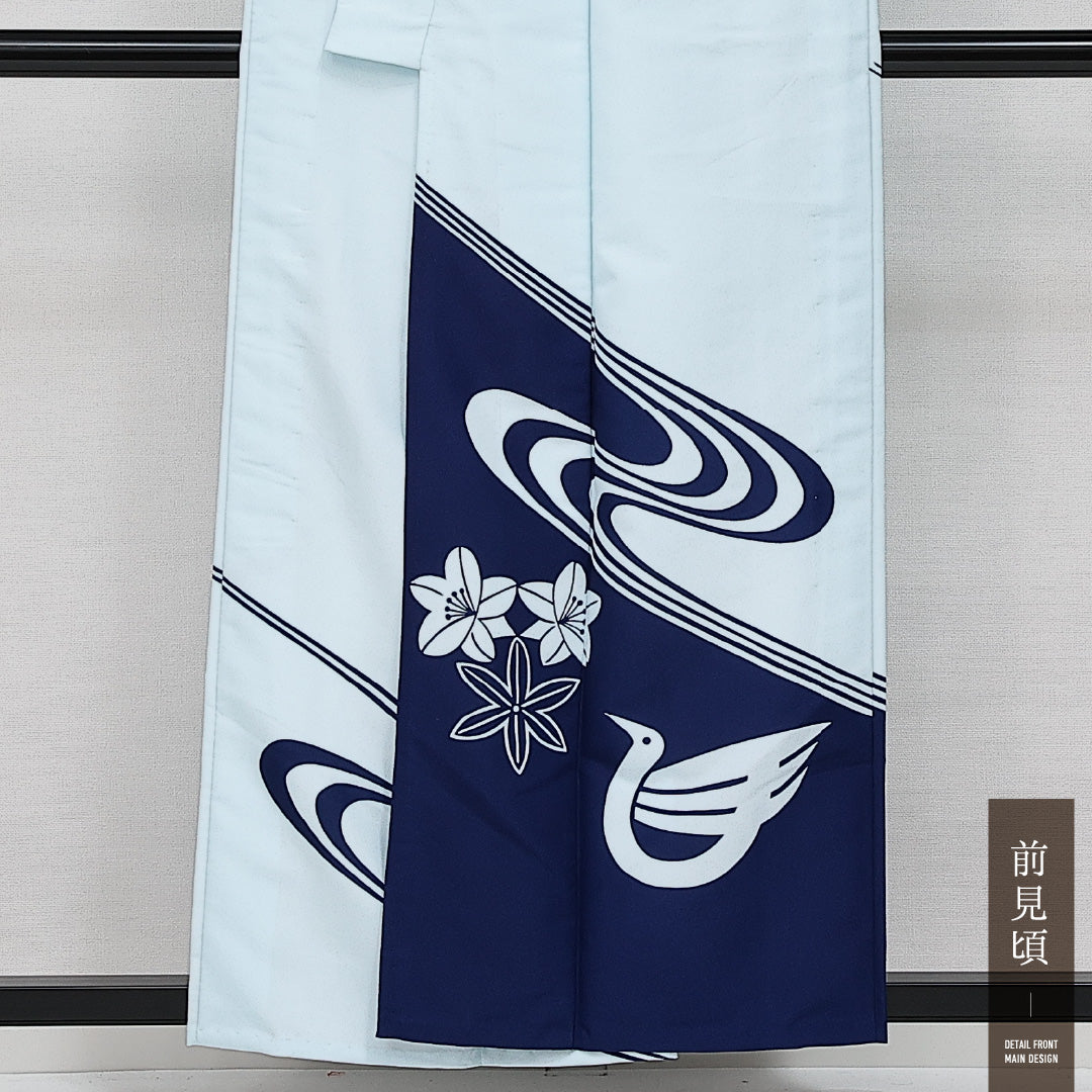 訪問着 単衣 洗える着物 身丈155cm 裄丈64cm Sランク ポリエステル 広衿 Mサイズ セミフォーマル 鳥 流水 ポップ 鮮やか 水色系 青系 1212-14246