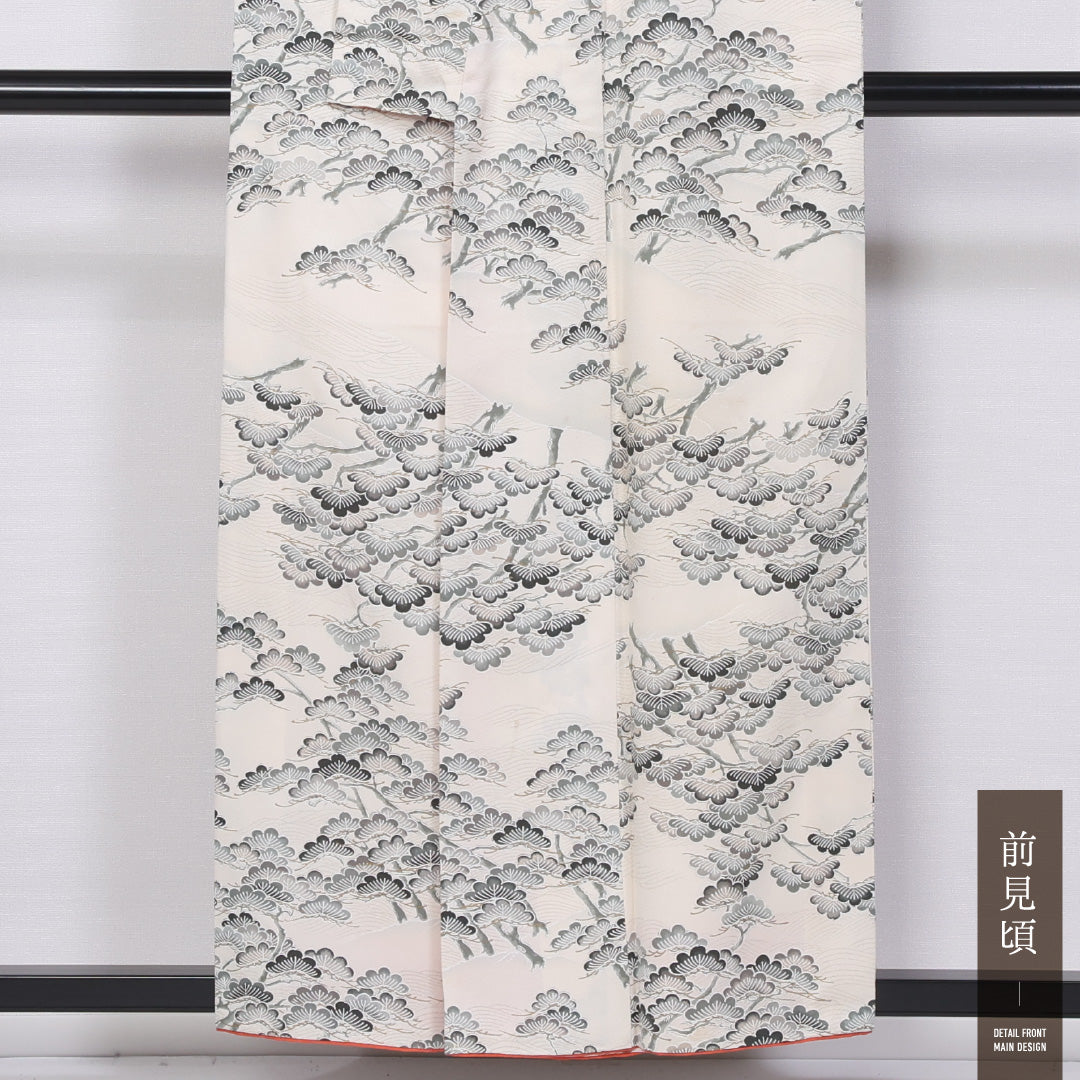 小紋 袷 身丈154cm 裄丈63cm 正絹 Bランク インフォーマル 広衿 Sサイズ 笠松 白系 RP 1221-11489