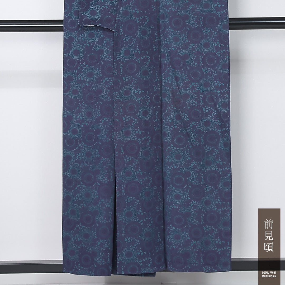 小紋 単衣 身丈154cm 裄丈62cm 正絹 Aランク インフォーマル 広衿 Sサイズ 向日葵 青系 RP 1221-12205