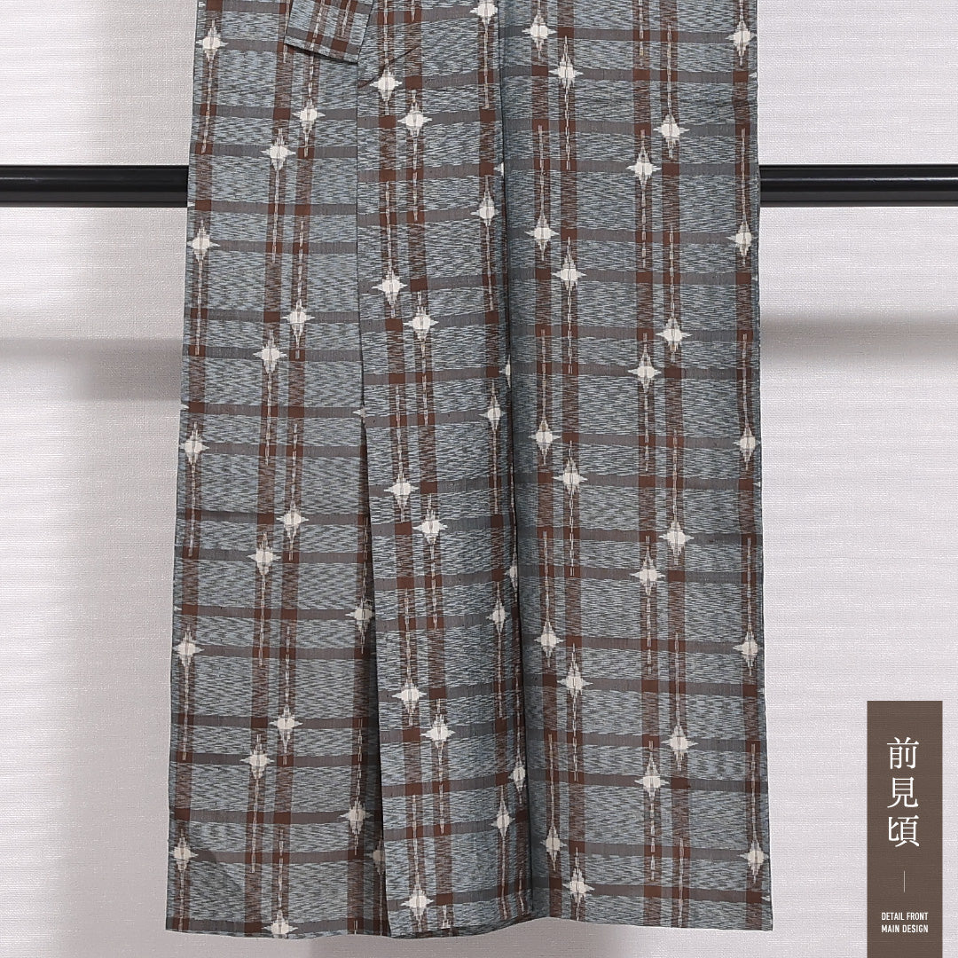小紋 単衣 身丈144cm 裄丈63cm 正絹 Aランク インフォーマル バチ衿 XSサイズ 格子 グレー系 RP 1221-11794