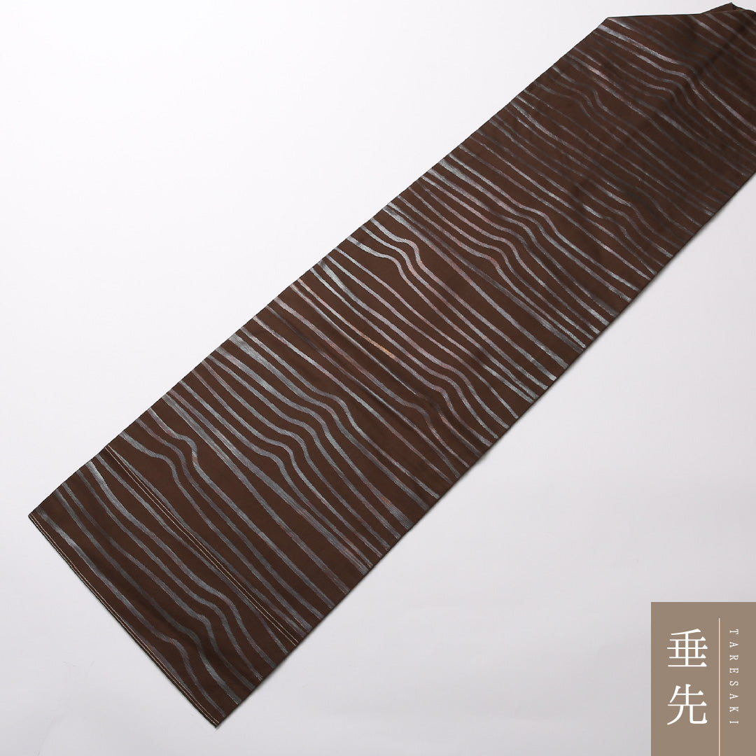 九寸名古屋帯 Sランク 帯丈354cm 正絹 六通 名古屋仕立て 織り インフォーマル 創作柄 茶系 RP 1245-02508