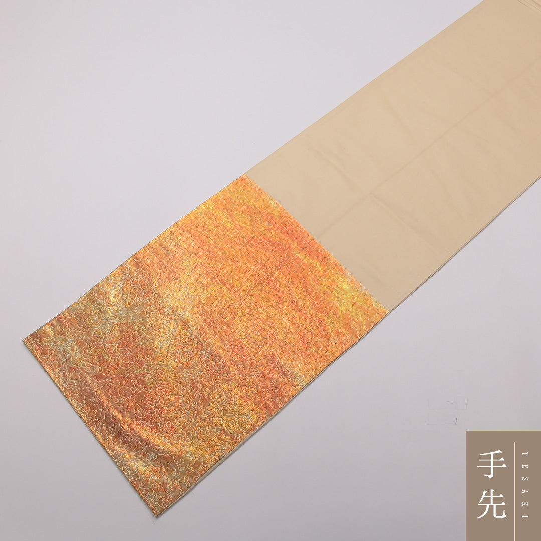 袋帯 六通 帯丈404cm セミフォーマル Sランク 正絹 引箔 唐華 正倉院文様 朱系 1223-01440