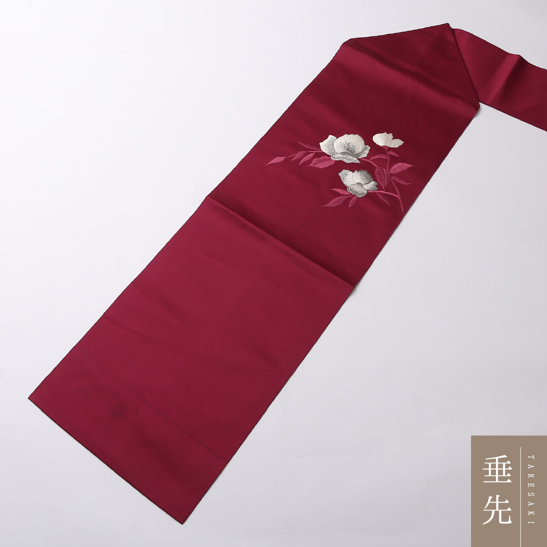 八寸名古屋帯 Bランク 帯丈340cm 正絹 ポイント柄 名古屋仕立て 織り カジュアル 花柄 赤系 HP 1245-02740
