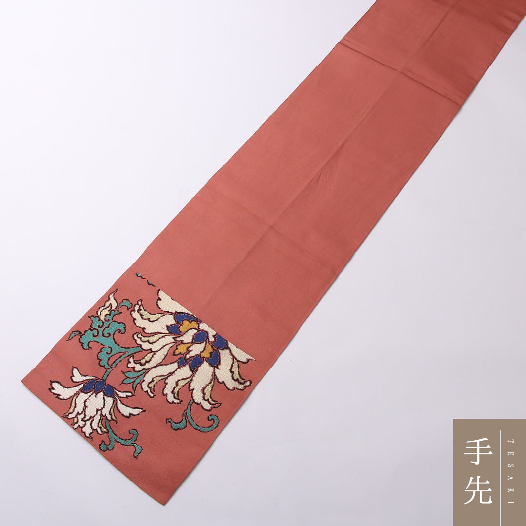 アンティーク 袋帯 帯丈408cm 六通 Aランク 正絹 唐華 古典的 華やか ピンク系 1223-01583