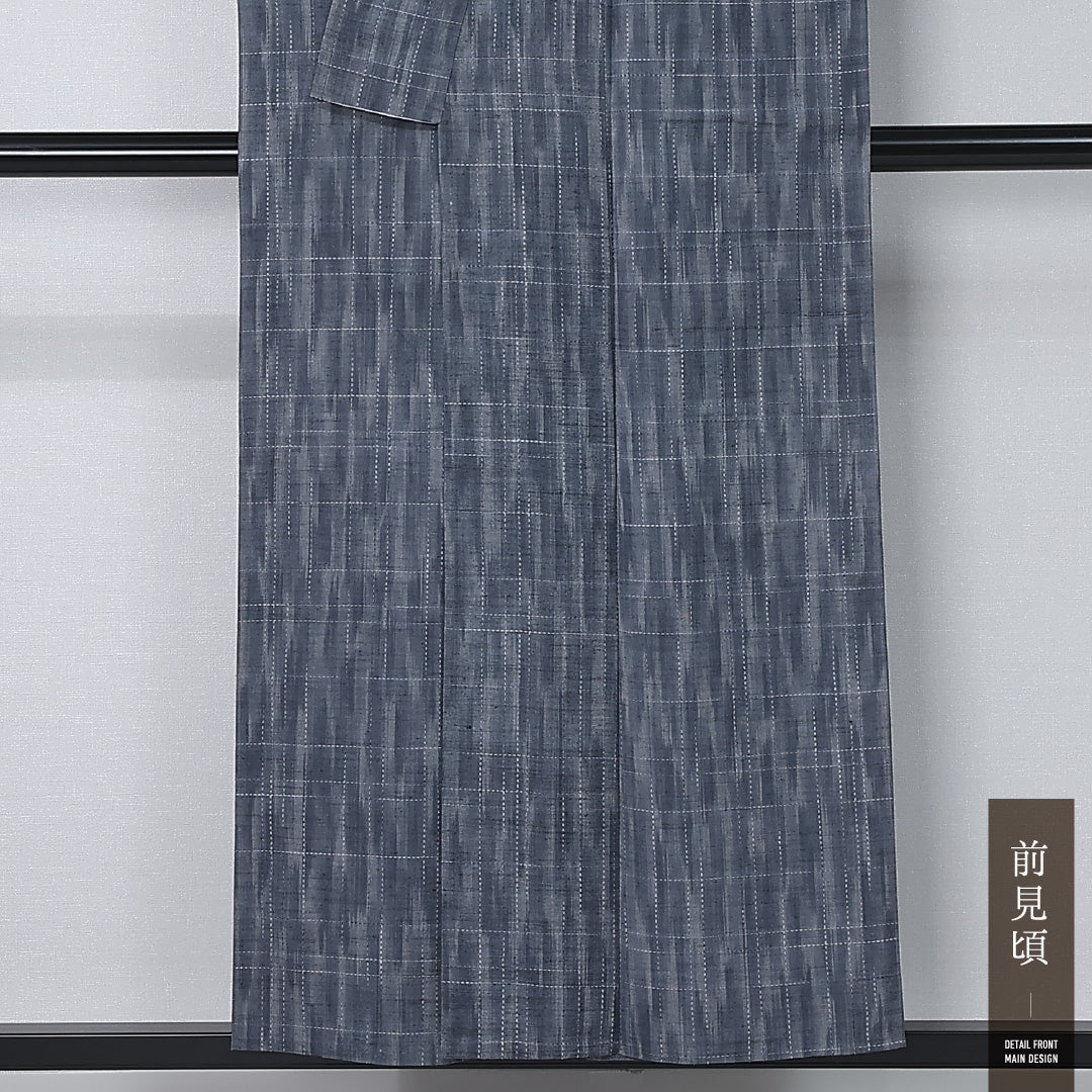 紬 単衣 身丈152cm 裄丈62cm 正絹 Cランク カジュアル 広衿 Sサイズ 肩当て 格子 紺系 LP 1223-12254