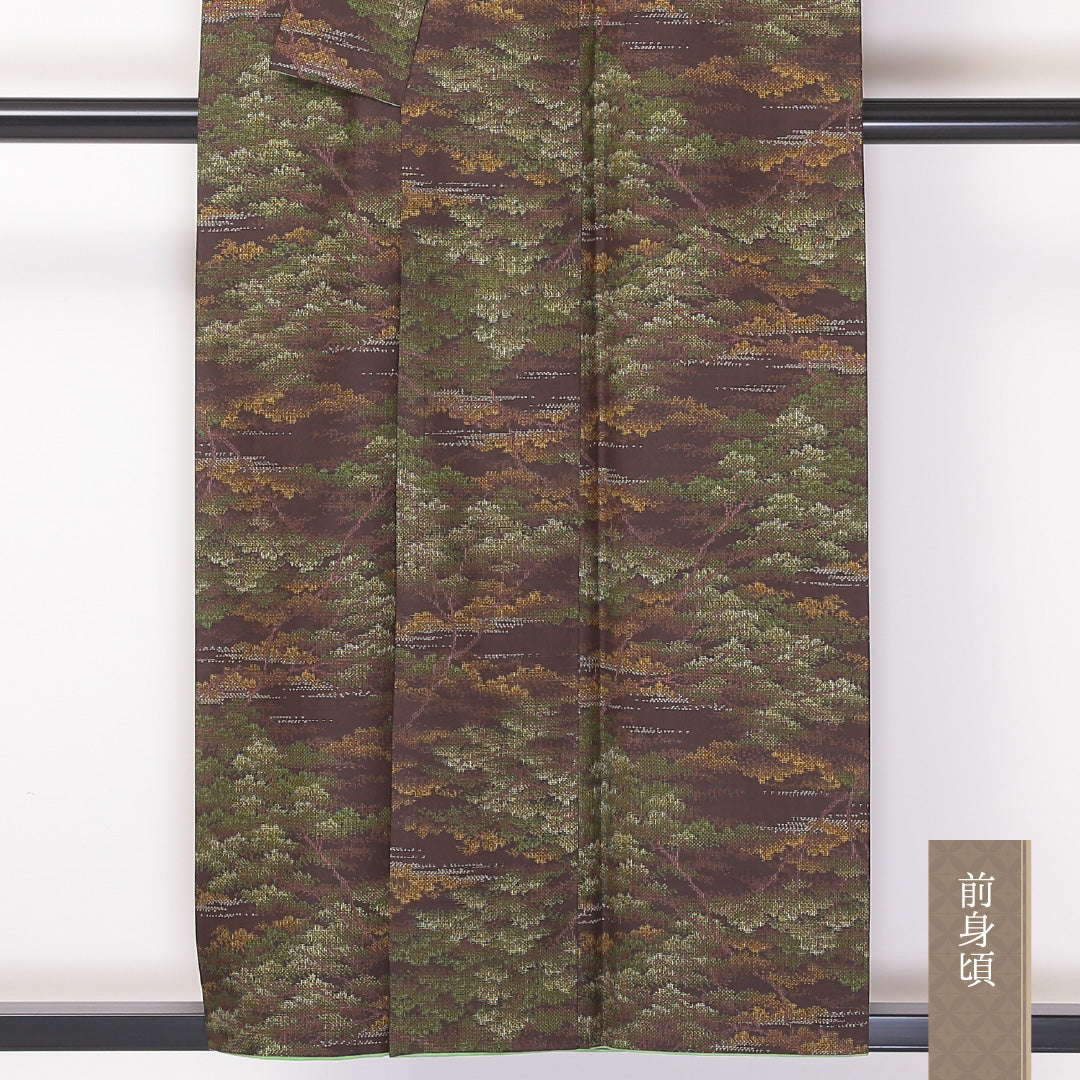 大島紬 袷 身丈154cm 裄丈64cm 正絹 Aランク インフォーマル 広衿 Sサイズ 遠山 茶系 RP 1223-03623