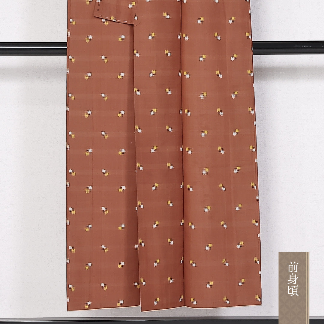 アンティーク 銘仙 紬 袷 身丈146.5cm 裄60.5cm 正絹 茶系 Aランク 1216-01406