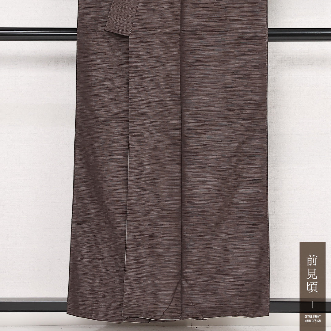お召 袷 身丈155cm 裄丈63cm 正絹 Aランク インフォーマル バチ衿 Mサイズ 無地 茶系 HP 1222-13336