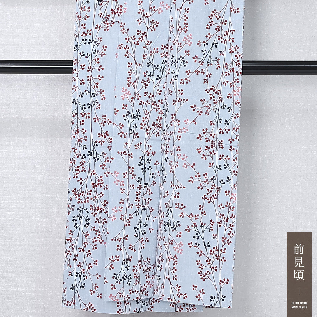 浴衣 身丈142cm 裄丈61cm Cランク XS 木綿 洗える着物 単衣 バチ衿 樹木 カジュアル 水色系 1218-12291