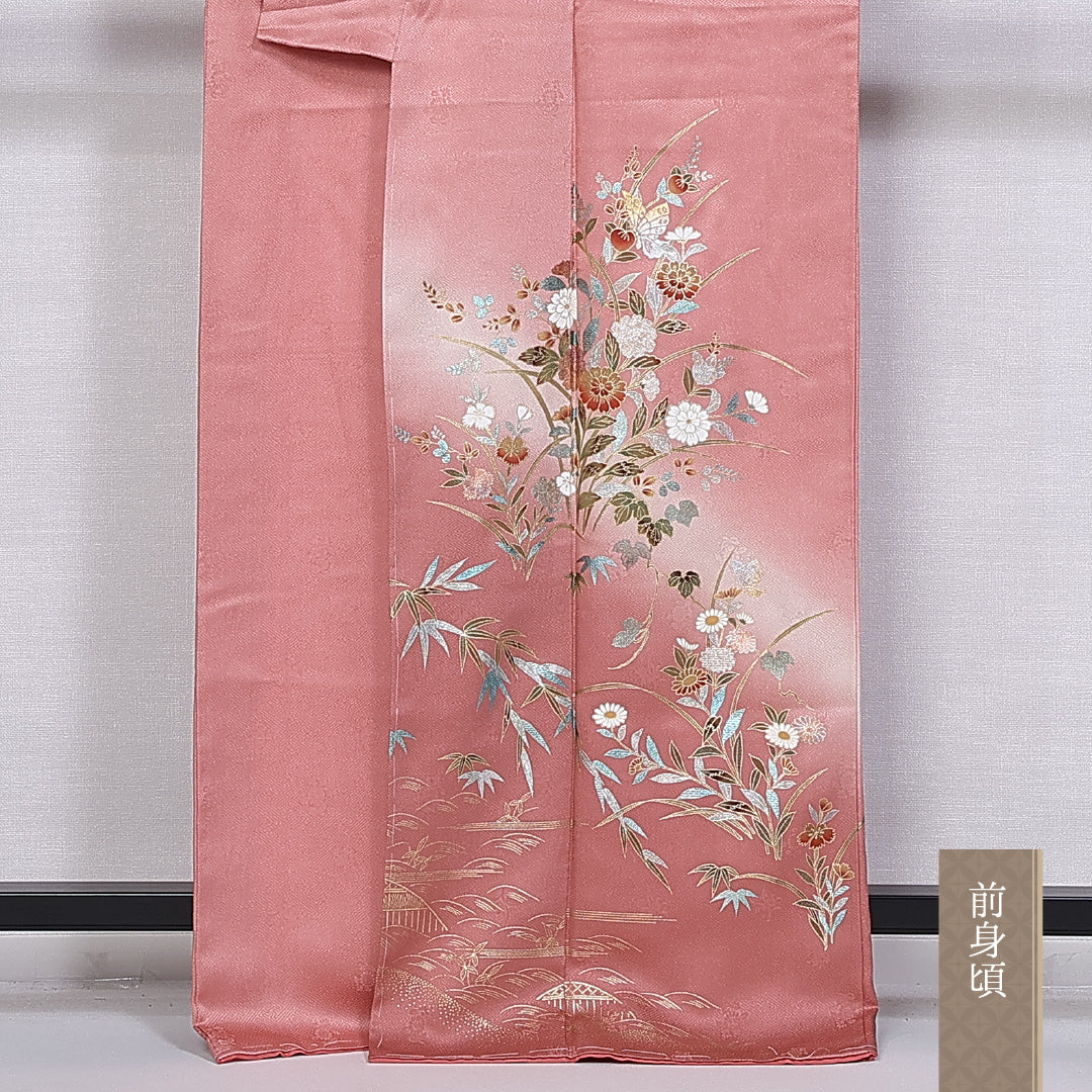 訪問着 身丈164cm 裄丈62.5cm 正絹 Sランク 袷 広衿 蝶 橘 菊 紋意匠 金彩 1212-10364