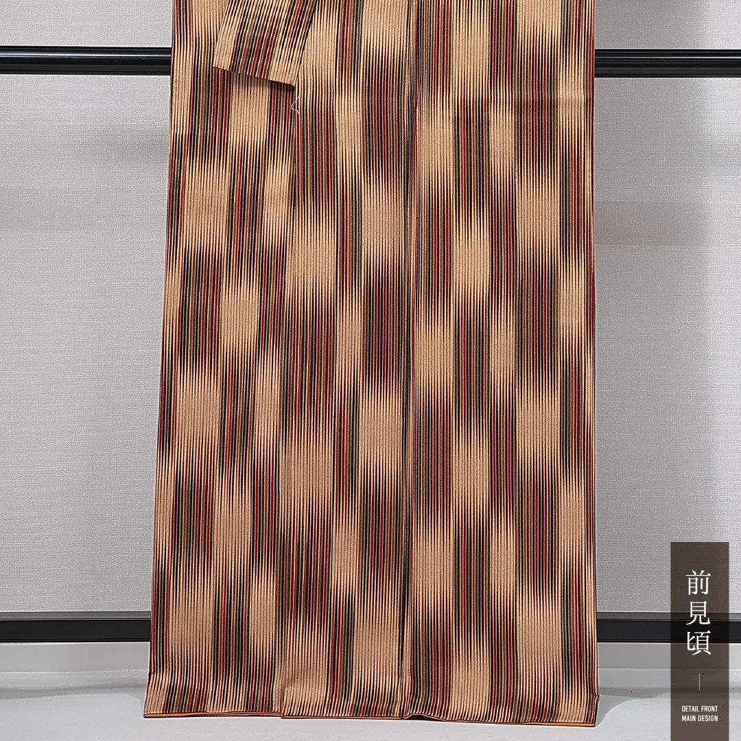 小紋 洗える着物 袷 身丈164cm 裄丈65cm ポリエステル Sランク Lサイズ 広衿 インフォーマル 抽象柄 茶系 1215-15005