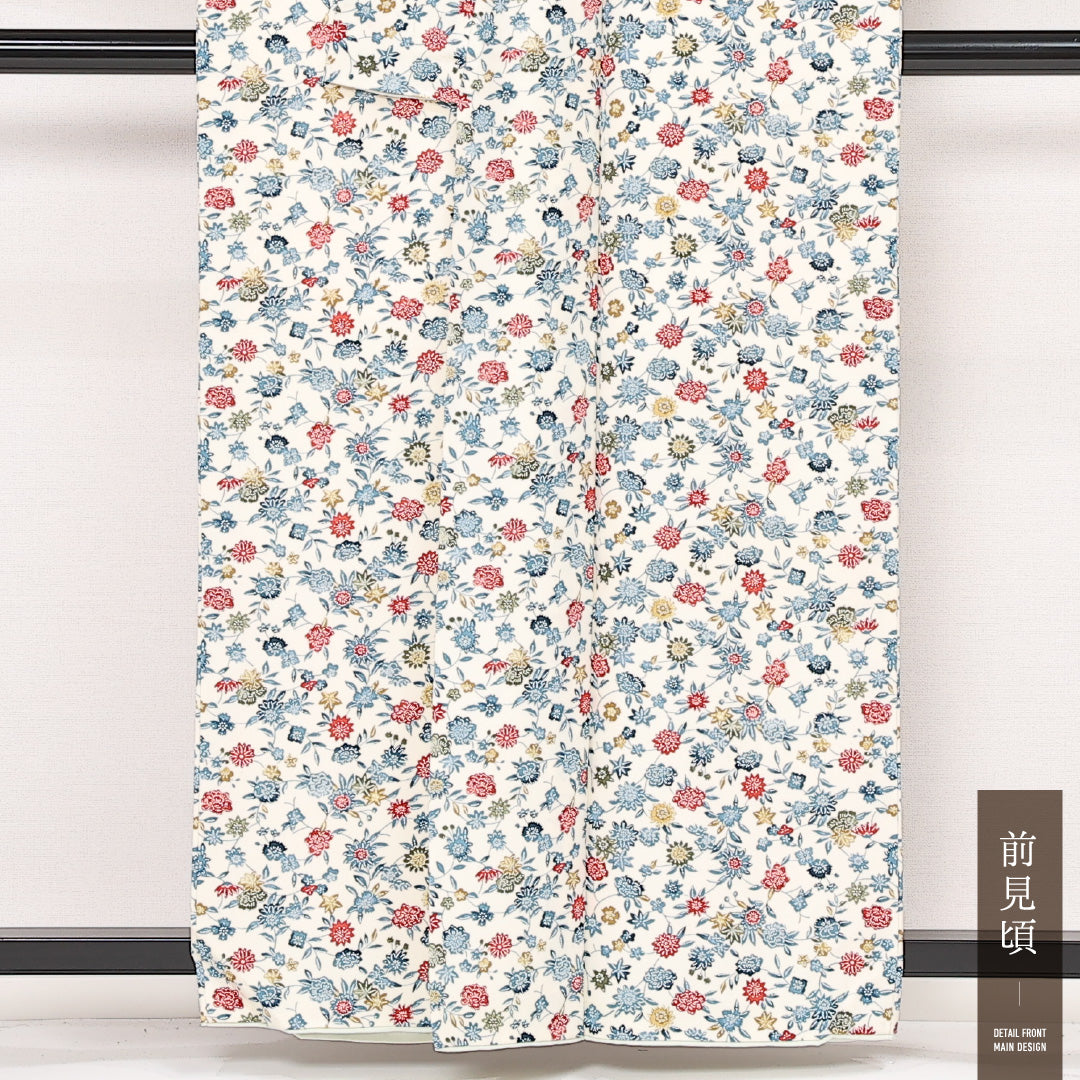 小紋 袷 身丈159cm 裄丈64cm 正絹 Aランク インフォーマル 広衿 Mサイズ 花柄 白系 HP 1221-13391