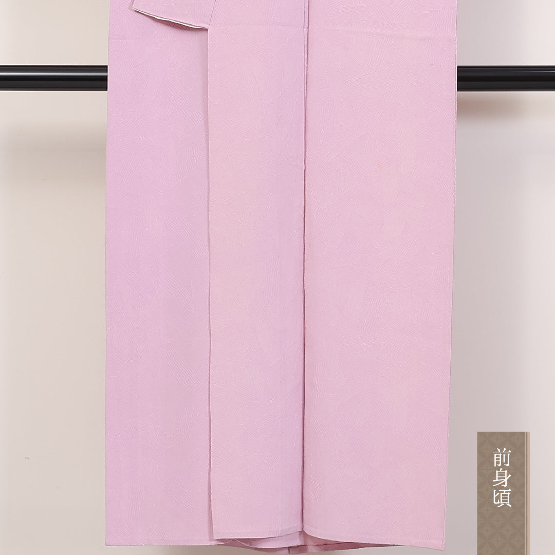 色無地 単衣 身丈147cm 裄62.5cm 地紋あり 正絹 一つ紋 ピンク系 Cランク 1214-00444