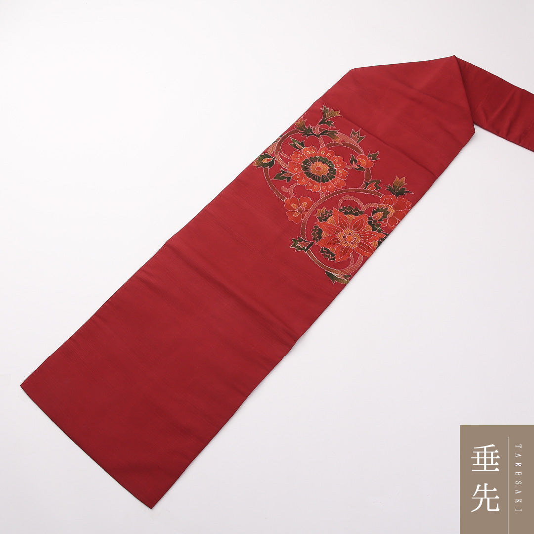 名古屋帯 ポイント柄 帯丈350cm カジュアル Sランク ポリエステル 花柄 赤系 1224-02202