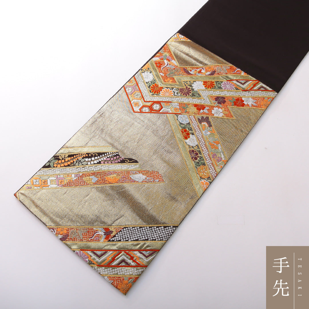 袋帯 帯丈438cm 正絹 六通 松皮重吉祥文 フォーマル 松皮菱 吉祥文様 金系 1243-02143