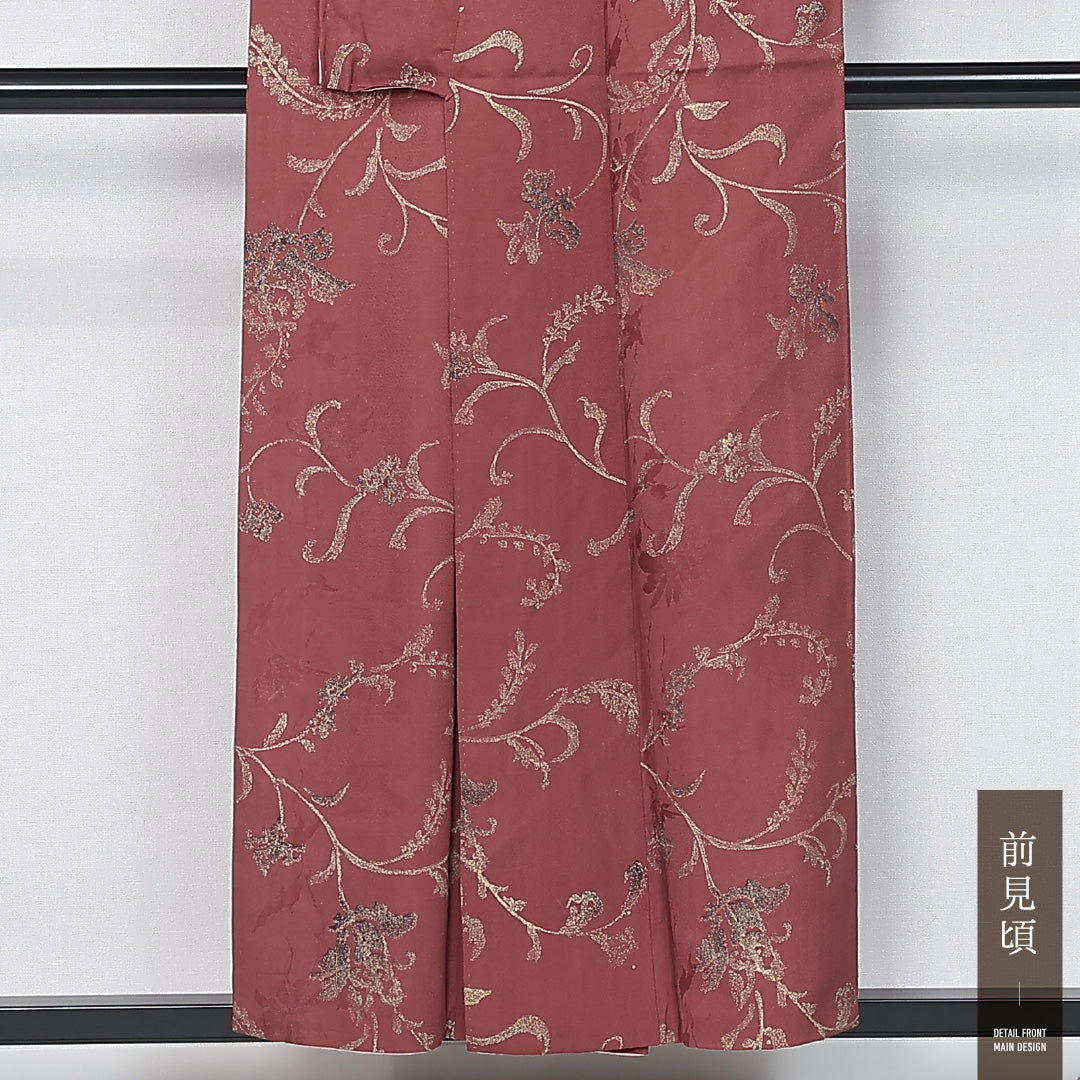 アンティーク お召 袷 身丈154cm 裄丈63cm 正絹 Aランク 広衿 Sサイズ 唐華 赤系 M4 1222-11879