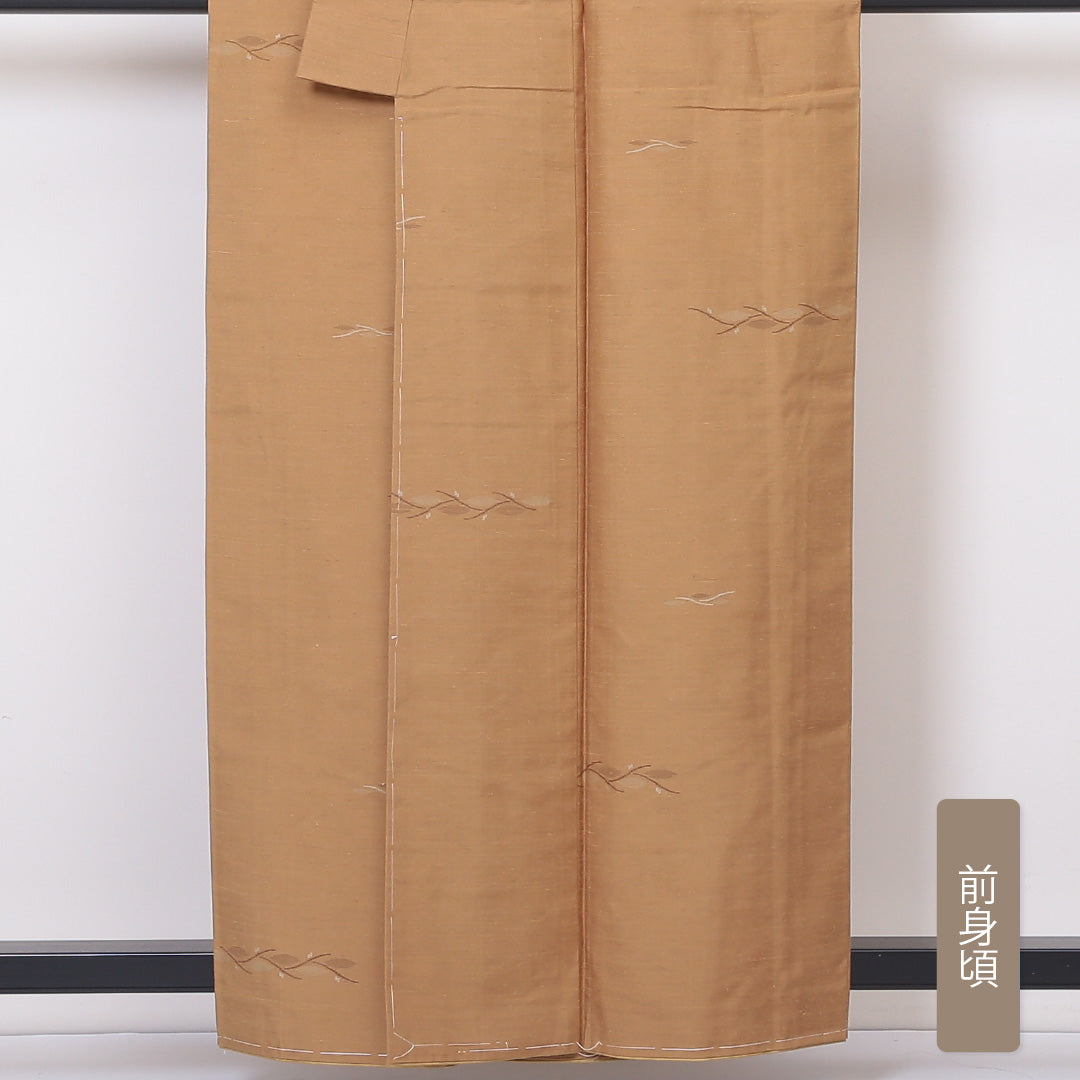 紬 袷 身丈157cm 裄60.5cm 正絹 茶系 Sランク 植物柄 1216-00715-2314