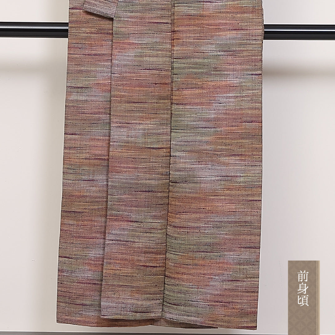紬 単衣 身丈148cm 裄62cm 洗える着物 ウール ぼかし 後染め グラデーション系 Cランク 1216-01305
