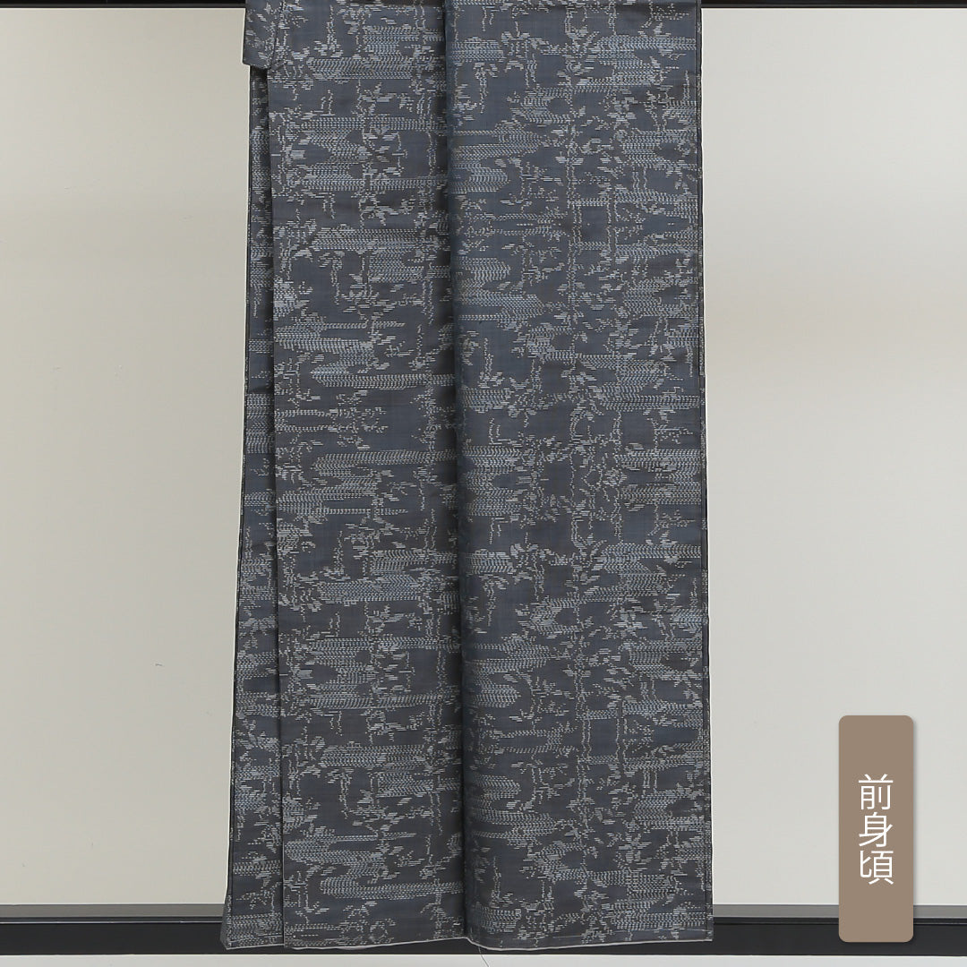 大島紬 袷 身丈152cm 裄62.5cm 正絹 グレー系 Bランク 1216003574222