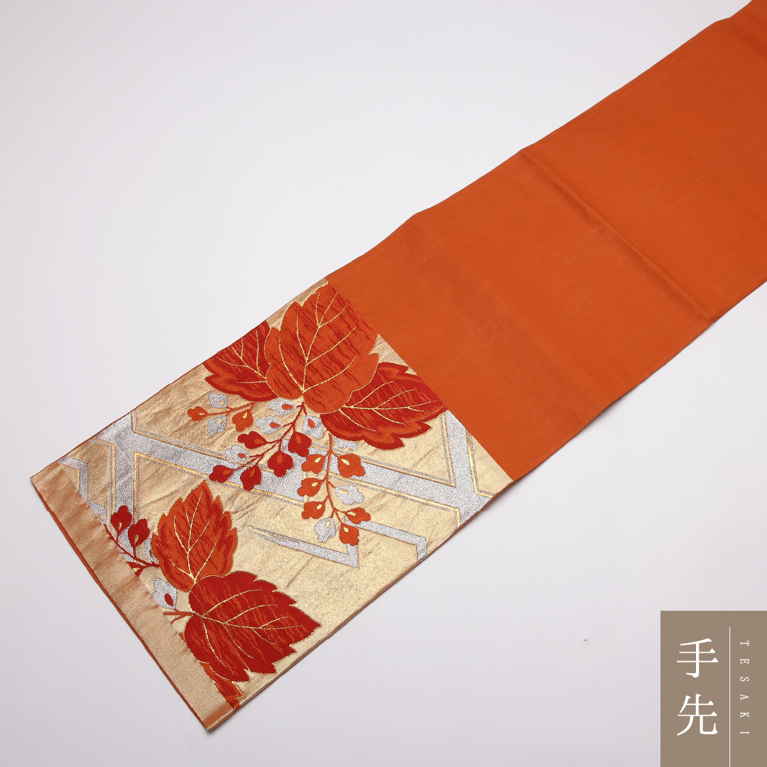 袋帯 帯丈412cm Aランク 全通 正絹 桐 松皮菱 フォーマル 朱系 1223-01403