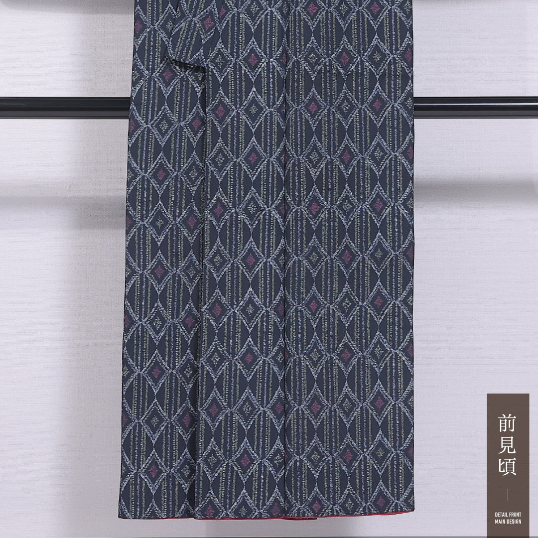 アンティーク お召 袷 身丈146cm 裄丈63cm 正絹 Aランク バチ衿 XSサイズ ダイヤ グレー系 RP 1222-11675
