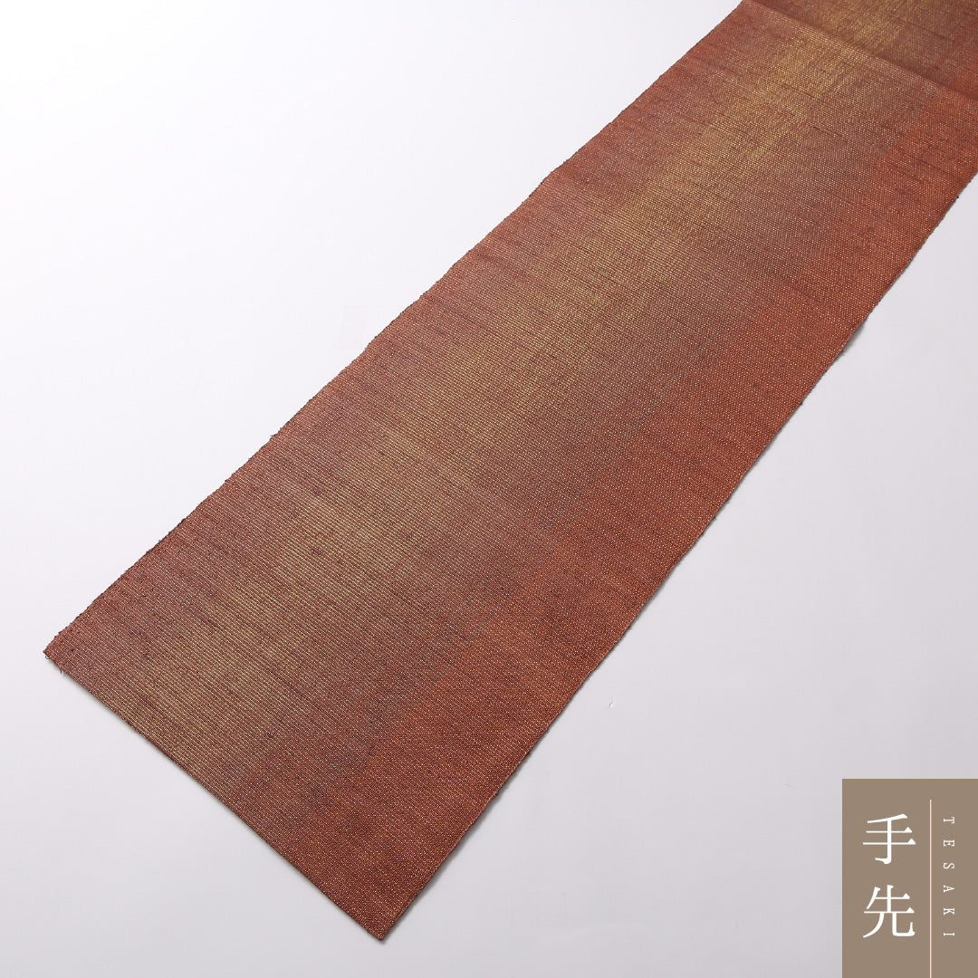 袋帯 帯丈468cm 全通 未仕立て カジュアル Sランク 正絹 紬地 創作柄 金糸 モダン 淡い ピンク系 1223-01699
