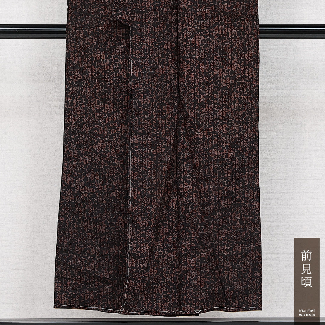 アンティーク 小紋 袷 身丈148cm 裄丈59cm 正絹 Cランク バチ衿 XSサイズ 唐草 黒系 RP 1221-14250