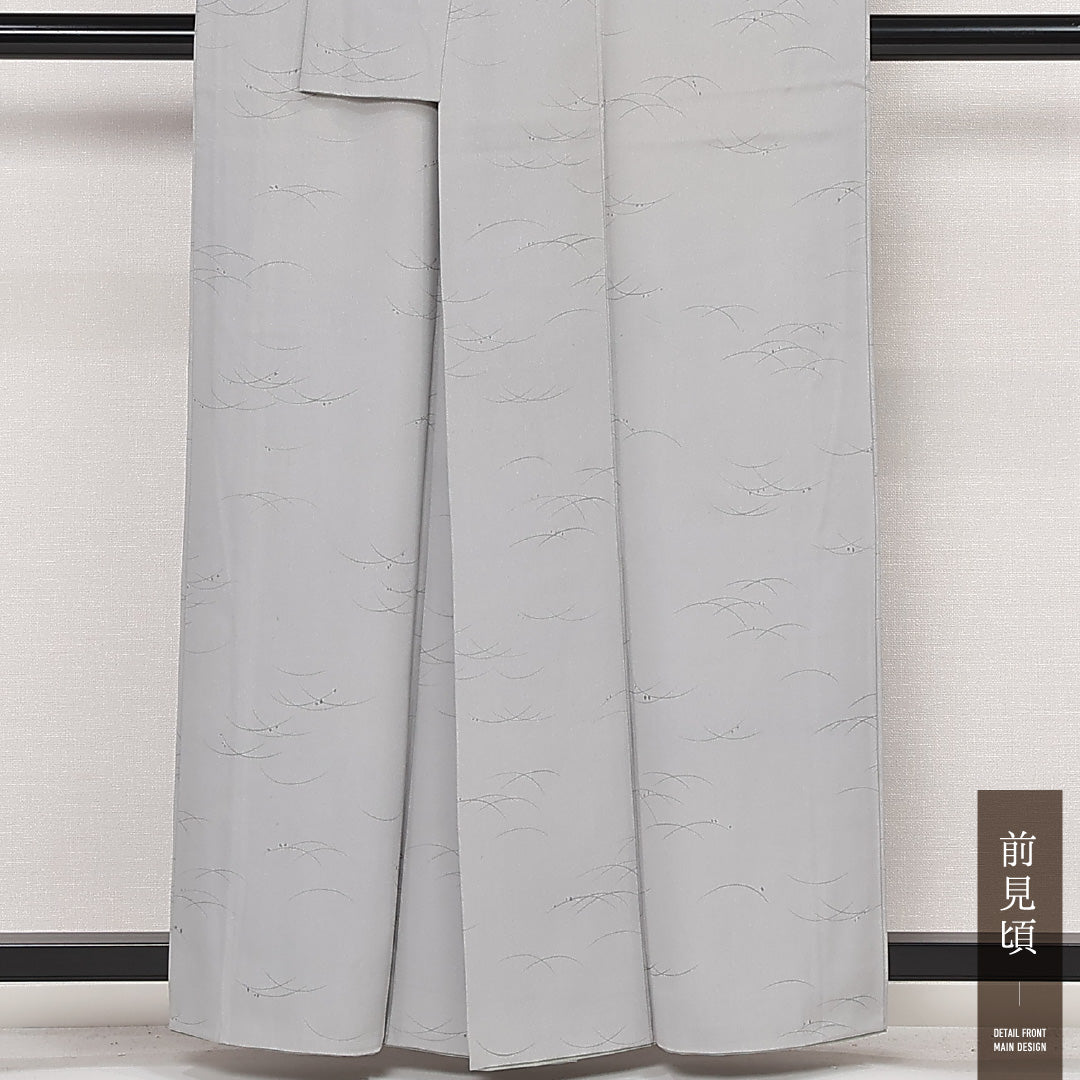 小紋 袷 身丈159cm 裄丈63cm 正絹 Aランク インフォーマル 広衿 Mサイズ 露芝草 グレー系 RP 1221-13334