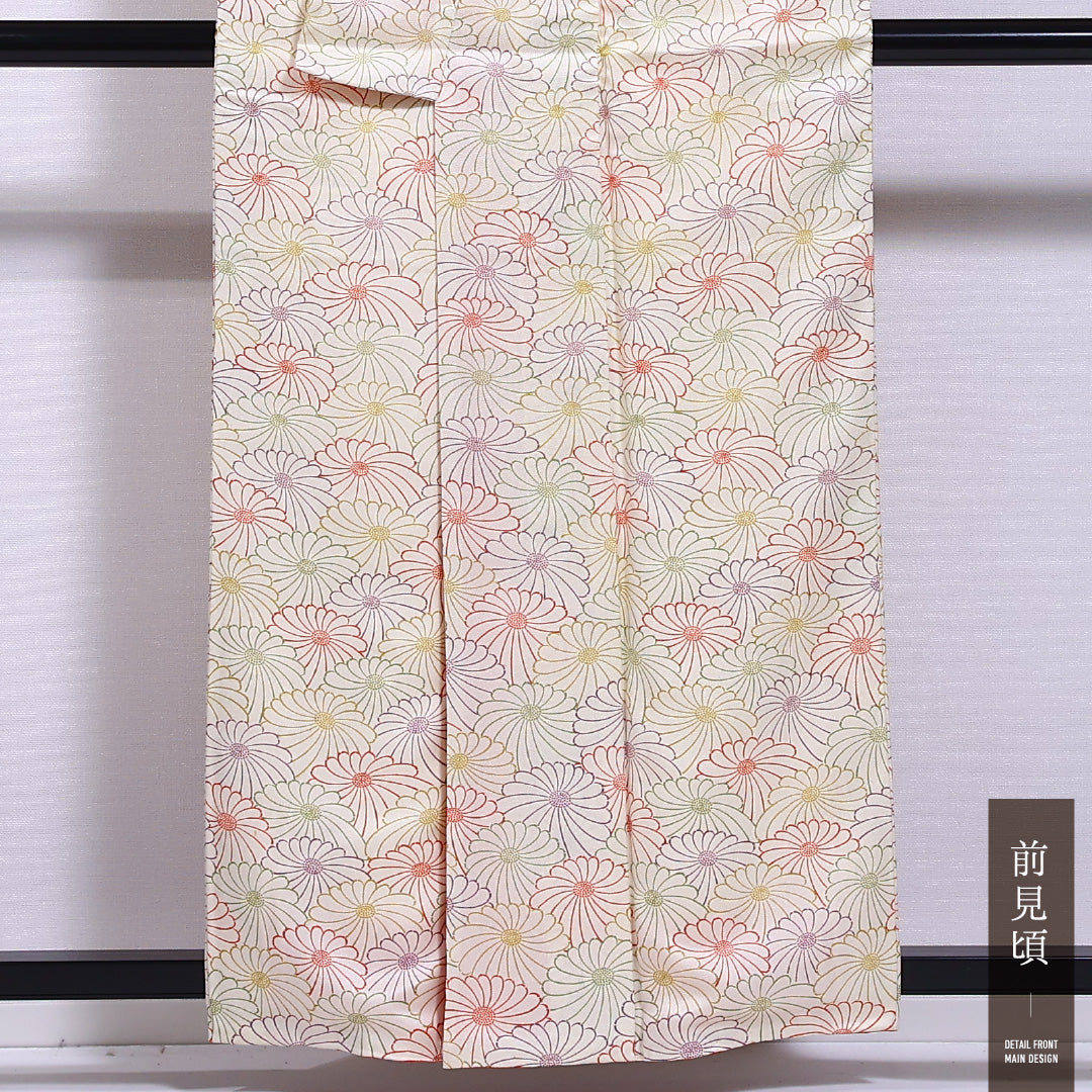 小紋 袷 身丈158cm 裄丈62cm 正絹 Sランク インフォーマル 広衿 Mサイズ 菊 クリーム系 RP 1221-11661