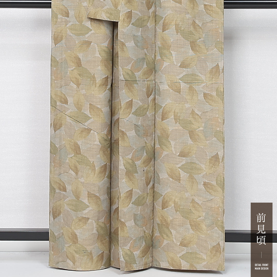 紬 単衣 身丈161cm 裄丈66cm 正絹 Sランク カジュアル 広衿 Lサイズ 植物柄 黄系 RP 1223-12170