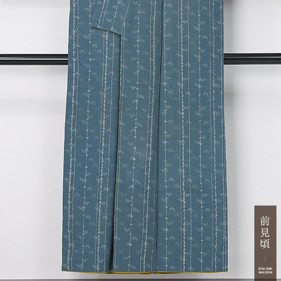 アンティーク 小紋 袷 身丈146cm 裄丈62cm 正絹 Aランク 広衿 XSサイズ 紗綾型 松 水色系 M4 1221-12487