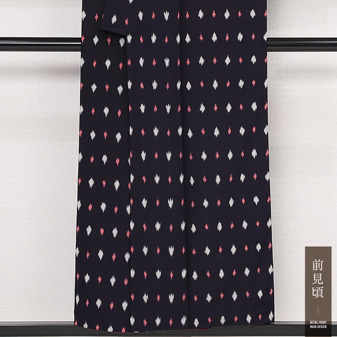 お召 袷 身丈153cm 裄丈65cm 正絹 Sランク インフォーマル バチ衿 Sサイズ 創作柄 紺系 RP 1222-13321