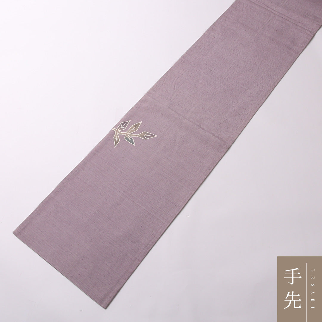 袋帯（紬） 帯丈462cm 正絹 ポイント柄 染め帯 インフォーマル 花柄 紫系 緑系 1243-01556