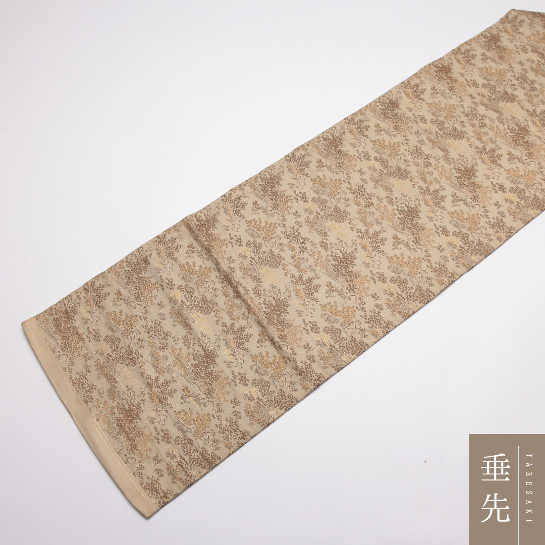 アンティーク 九寸名古屋帯 Aランク 帯丈344cm 正絹 六通 名古屋仕立て 織り 風景柄 萩 クリーム系 M4 1245-01818