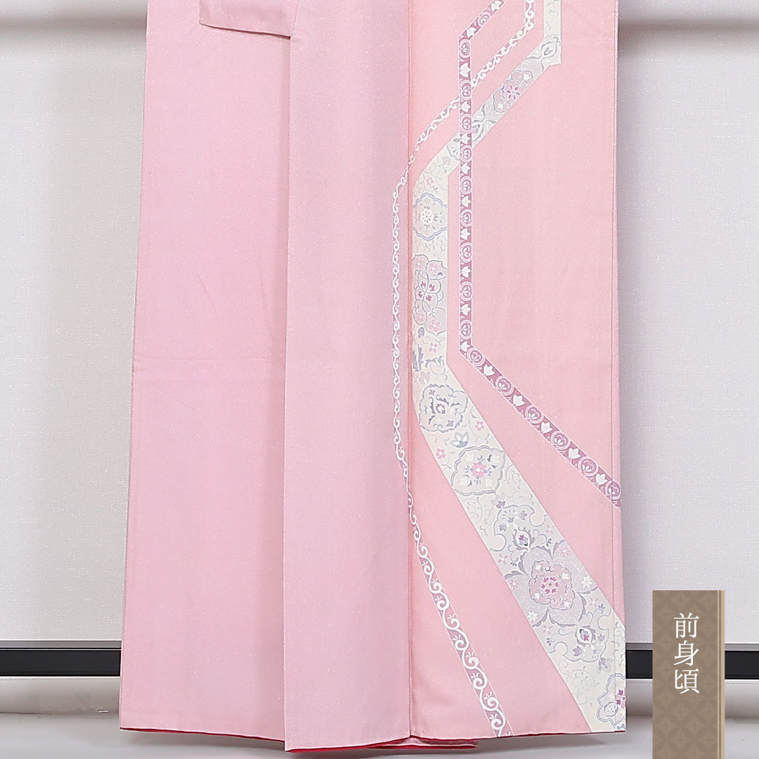訪問着 袷 身丈161cm 裄64.5cm 正絹 アラベスク 革草 Aランク 1212-00789
