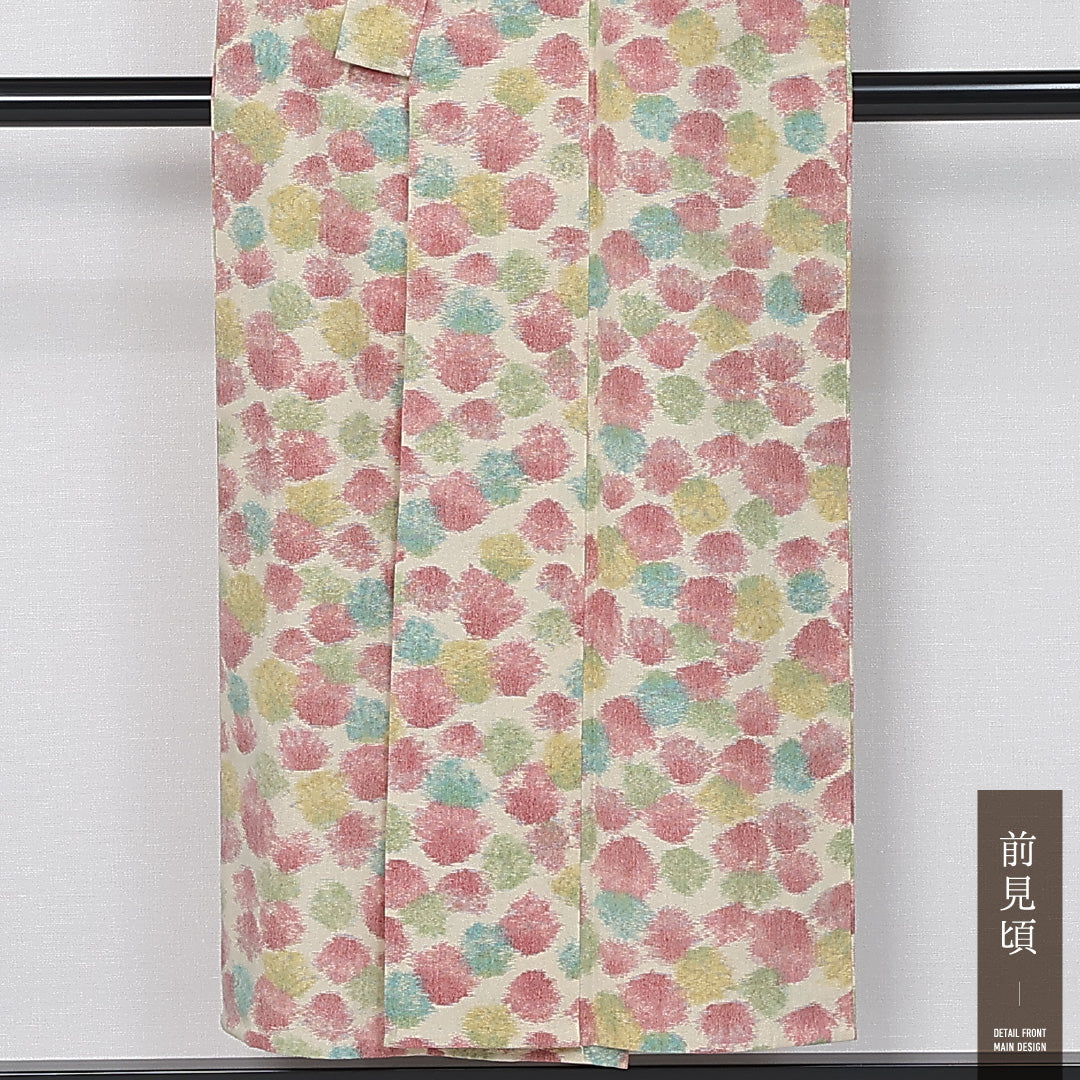 洗える着物 ウールの紬 単衣 身丈146cm 裄丈63cm ウール Sランク カジュアル バチ衿 XSサイズ 創作柄 多色系 RP 1223-11932