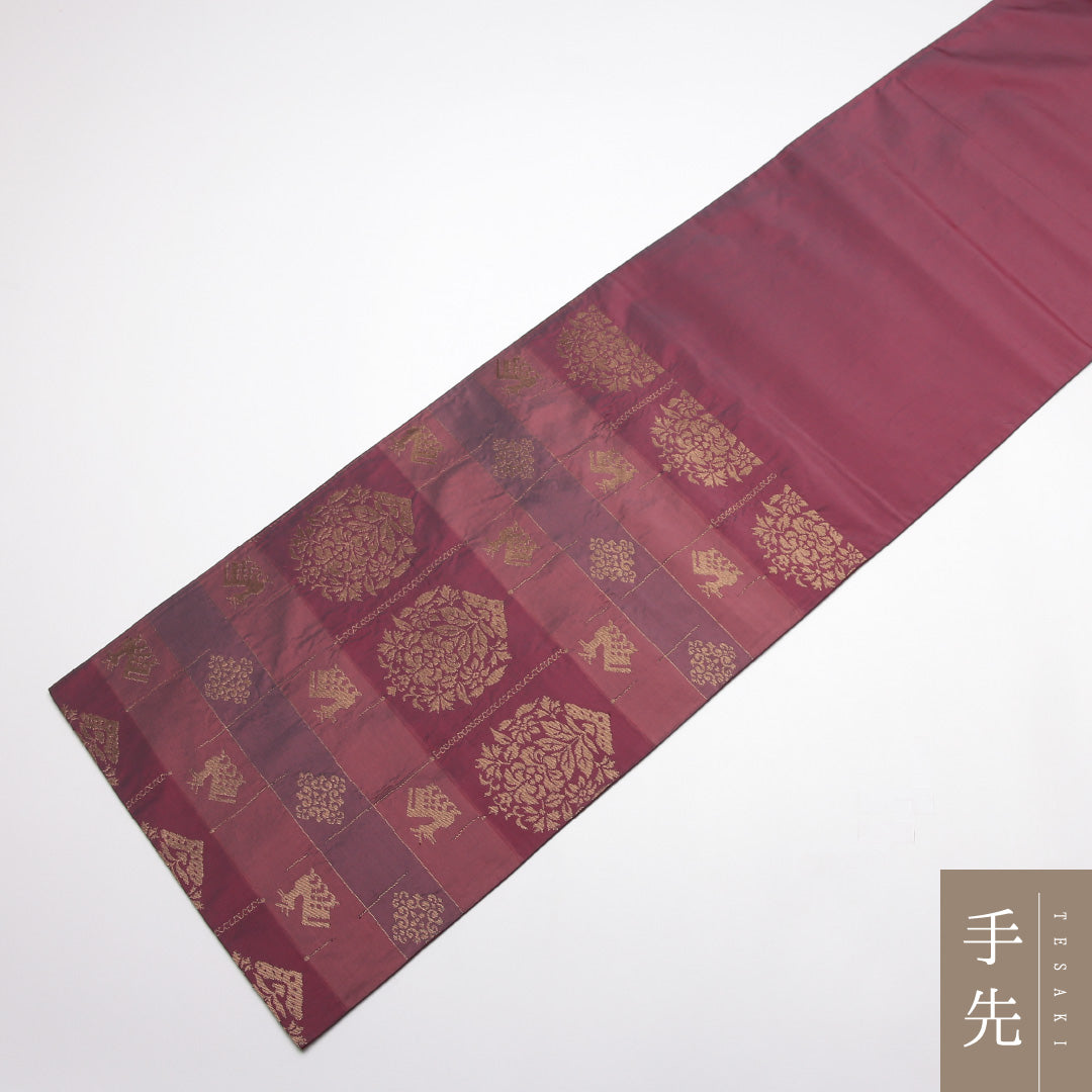 袋帯 帯丈430cm 正絹 全通 セミフォーマル 名物裂 赤系 1243-01424