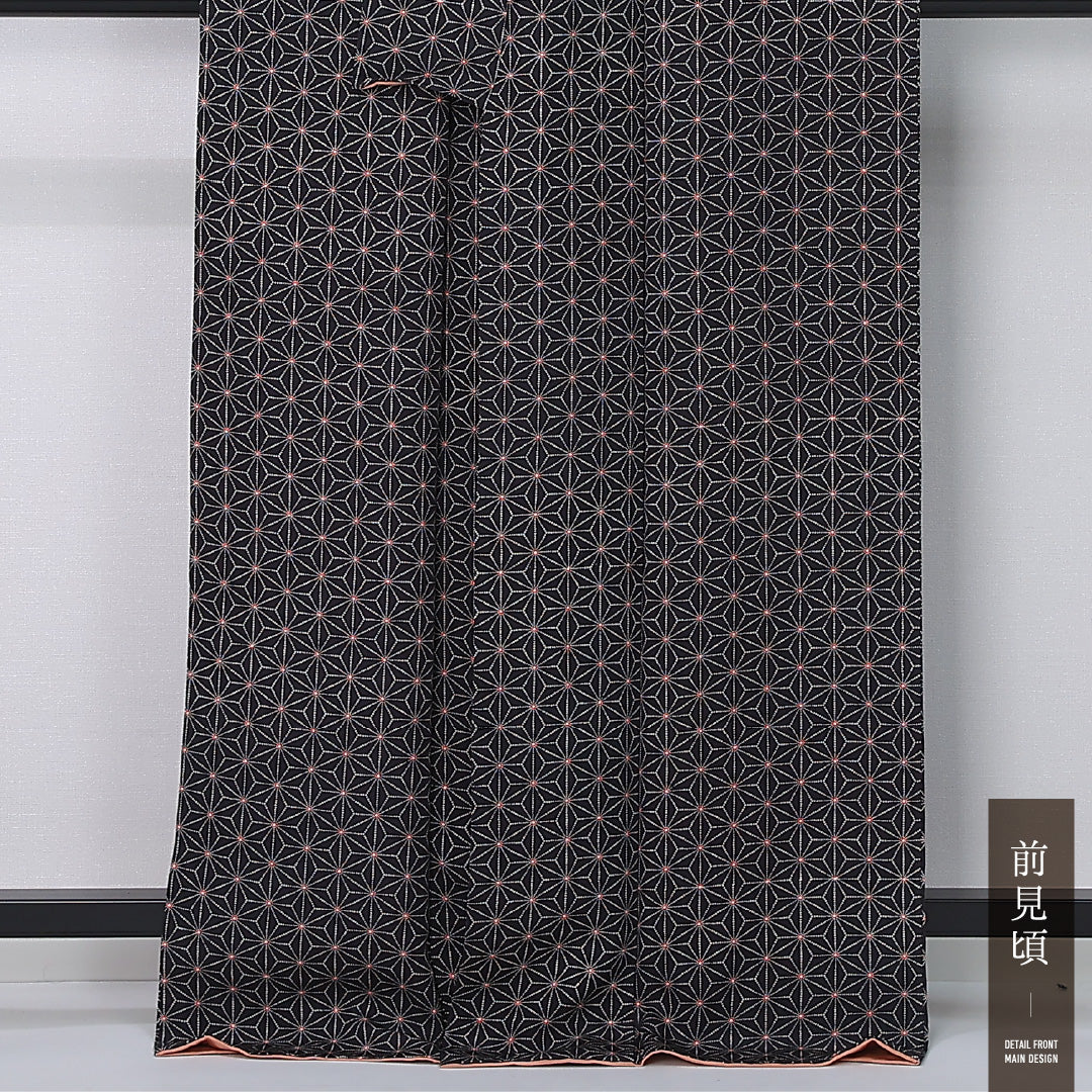 本場加賀友禅 小紋 身丈167cm 裄丈65cm Sランク XL 正絹 袷 広衿 金澤小紋 ちりめん 麻の葉 カジュアル 茶系 1215-12379