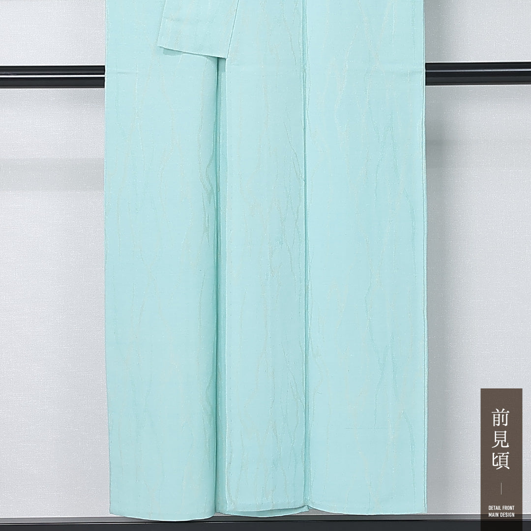小紋 身丈149cm 裄丈62cm Sランク XS 正絹 単衣 広衿 創作 カジュアル 緑系 1216-12217