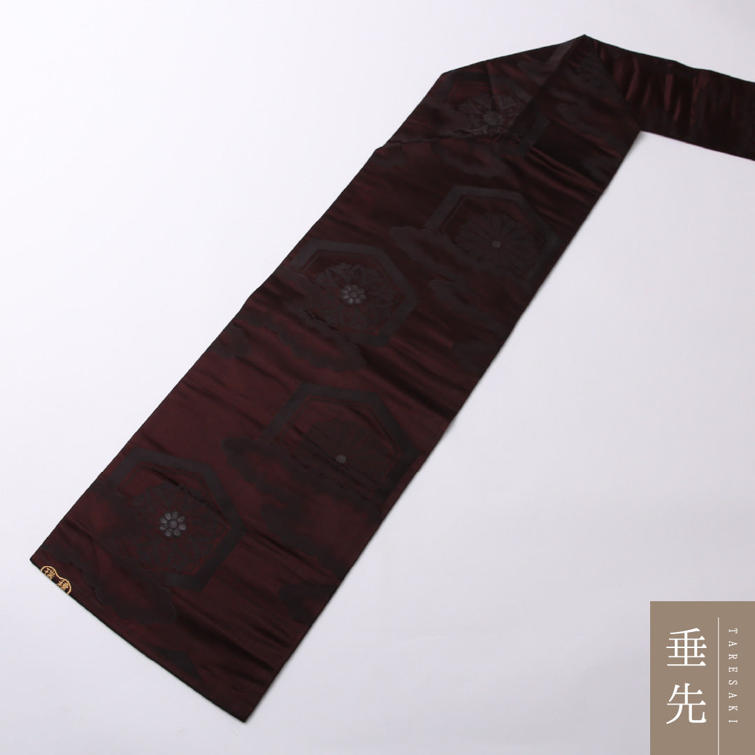 アンティーク 九寸名古屋帯 Aランク 帯丈325cm 正絹 六通 名古屋仕立て 織り 雲 菊 赤系・紫系 RP 1245-02684