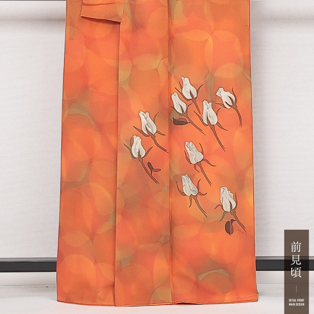 付下げ 袷 身丈161cm 裄丈61cm 正絹 Sランク インフォーマル 広衿 Lサイズ 薔薇 朱系 RP 1218-13971