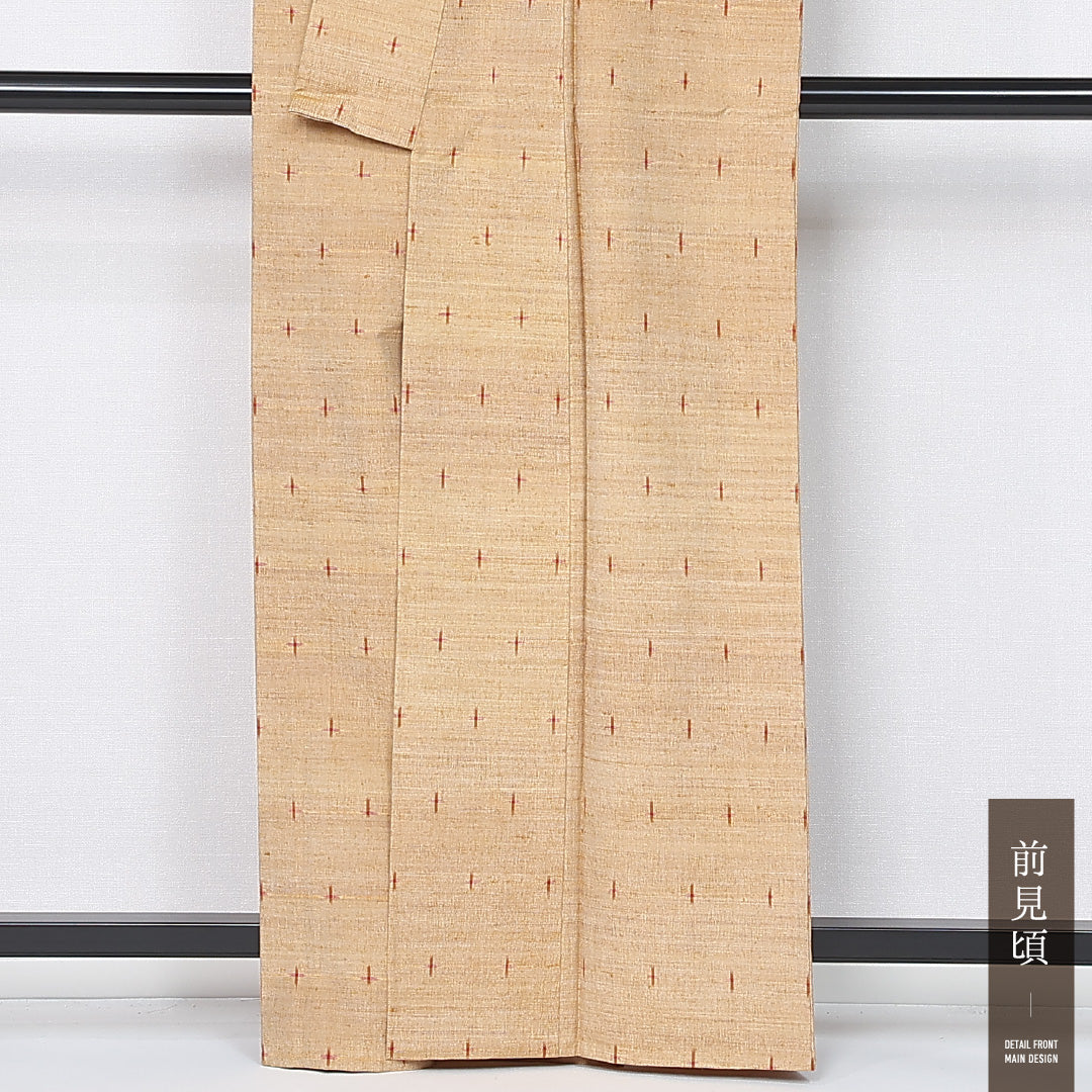 紬 単衣 身丈162cm 裄丈63cm 正絹 Sランク カジュアル 広衿 Lサイズ 十字絣 黄系 RP 1223-12179