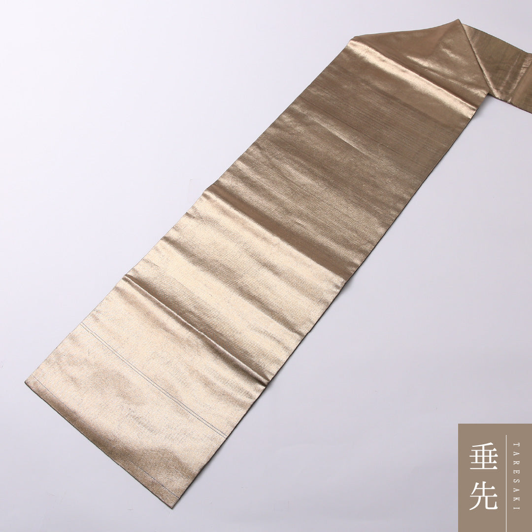 九寸名古屋帯 Aランク 帯丈358cm 正絹 六通 名古屋仕立て 織り セミフォーマル 無地 金系 RP 1245-02592