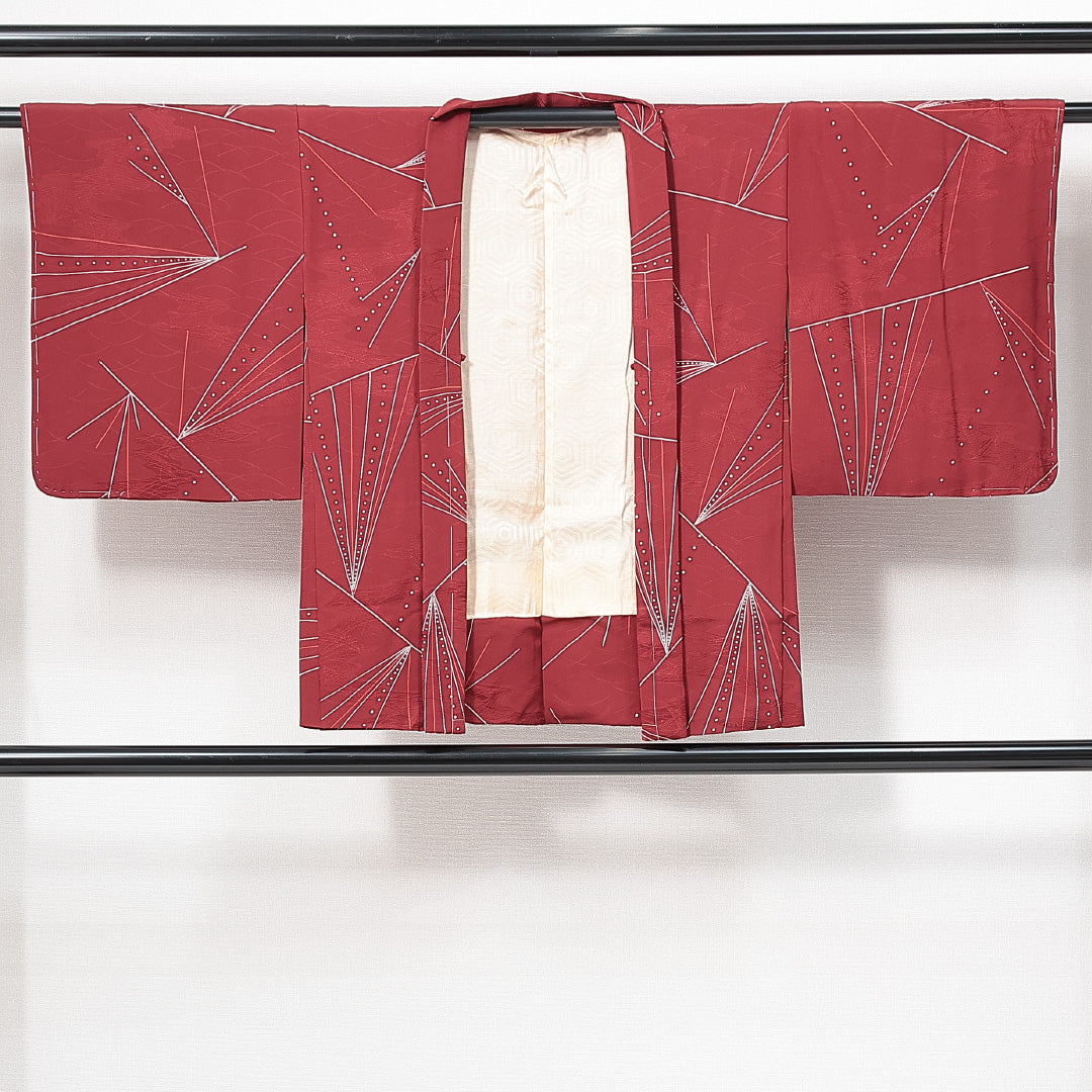 羽織 袷 身丈75cm 裄丈62cm 正絹 Sランク カジュアル Sサイズ 創作柄 赤系 RP 1232-14706
