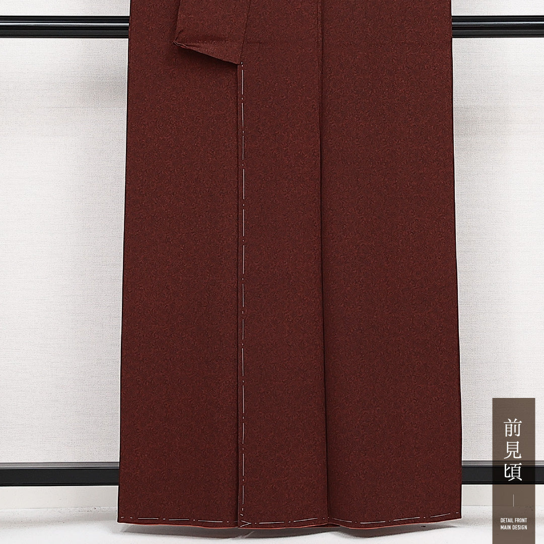 未使用品 小紋 袷 身丈158cm 裄丈62cm 正絹 Nランク インフォーマル 広衿 Mサイズ しつけ糸 花柄 茶系 M4 1221-14114