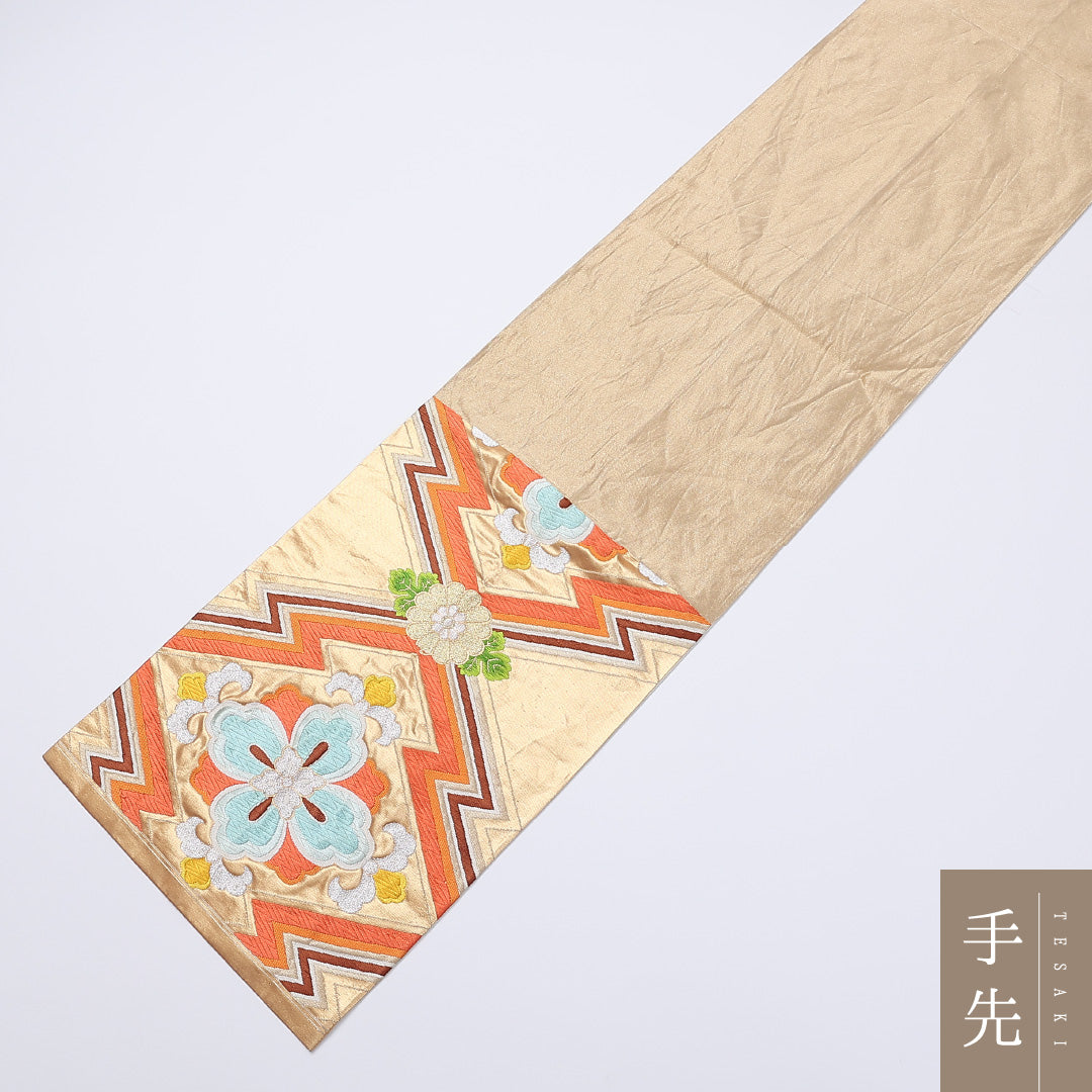 袋帯 帯丈424cm 六通 松皮菱 フォーマル 金系 正絹 Bランク 1223-00972