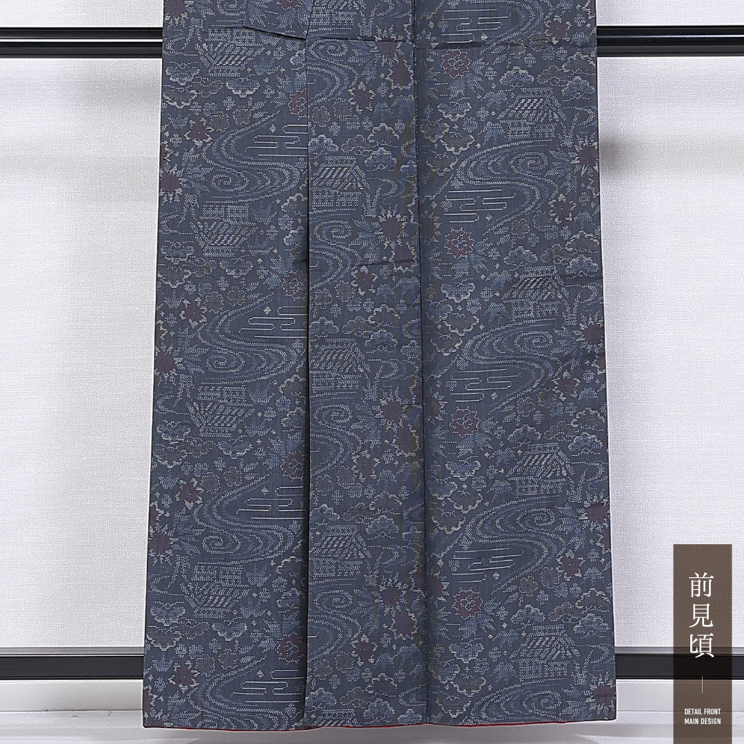 大島紬 身丈158cm 裄丈63.5cm S 正絹 Sランク 袷 バチ衿 流水 茶屋辻 1216-11288