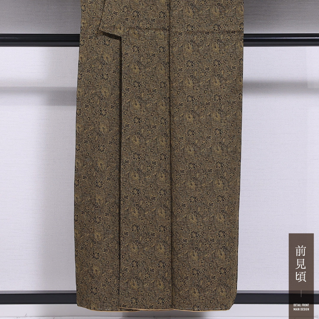 小紋 袷 身丈155cm 裄丈62cm 正絹 Sランク インフォーマル バチ衿 Mサイズ 花柄 黒系 RP 1221-11607